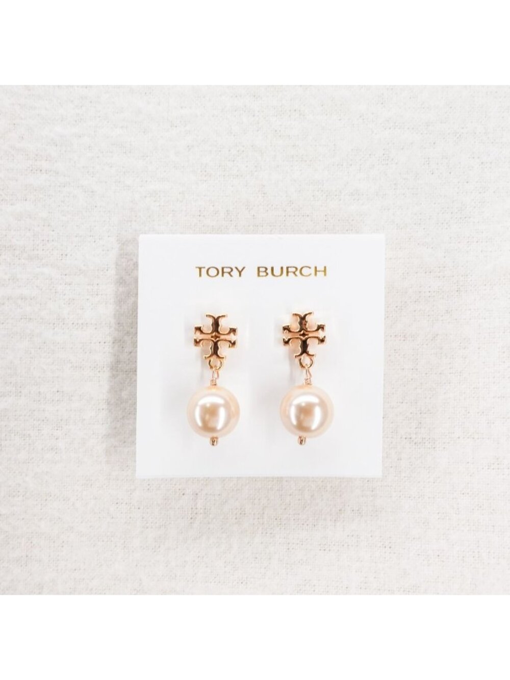 Tory Burch Faux Pearl Logo Drop Earrings Rose Gold OS